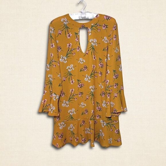 Xhilaration Marigold Yellow & Pink Floral Ruffle Shift Mini Dress Sz XXL 1X - Picture 8 of 13